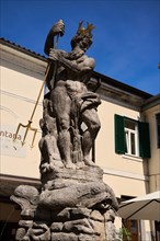 Neptune Fountain, the most important market fountain in Slovenia, in the village of Kanal ob Soci,