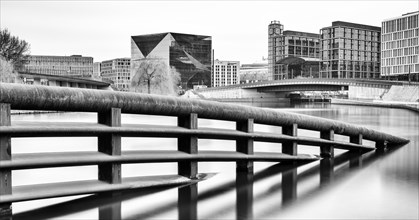 Black and white photography, long exposure, detail photo, Kronprinzenbruecke in the government