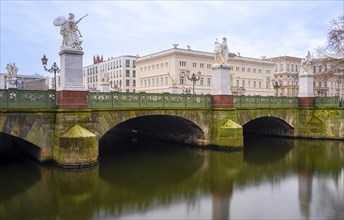 Long exposure, Unter den Linden Palace Bridge with a view of the German Historical Museum, Berlin,