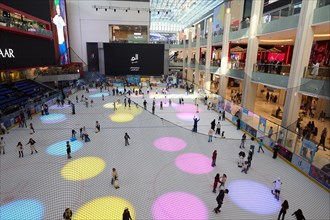 Ice skating rink in the Dubai Mall shopping centre. The largest mall in the world offers countless