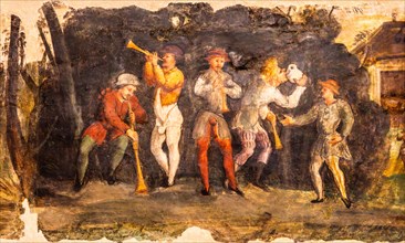 Rural dance, Termpera mural painting, c. 1540, Museo Civico d'Arte, Palzuo Ricchieri, historic