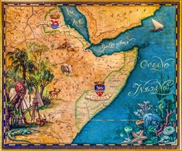 Antique map of the Horn of Africa, interior in neo-renaissance, neo-baroque style, Miramare Castle,