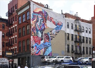 Mural with upper body of a woman, Big City of Dreams, SoHo neighbourhood, Manhattan, New York City,