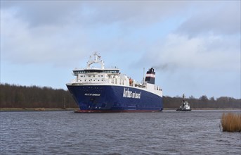 RoRo ship, cargo ship Ville de Bordeaux travelling through the Kiel Canal, Kiel Canal,