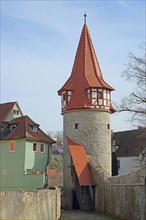 Flurersturm built in 1550 with town wall, town fortification, defence defence tower, Marktbreit,