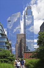 High Line Park and skyscrapers, Hudson Yards, Chelsea neighbourhood, West Manhattan, New York City,