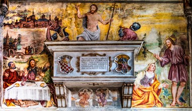 Frescoes with everyday scenes, Duomo di San Marco, old town centre with magnificent aristocratic