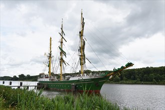 Sailing ship Alexander von Humboldt II sailing in the Kiel Canal, Kiel Canal, Schleswig-Holstein,