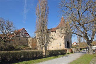 Historic Einersheim Gate, town gate, town fortification, town wall, gatehouse, Iphofen, Lower