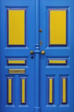 Typical colourful front door in Alfama, yellow, blue, lacquer, varnished, door, entrance,