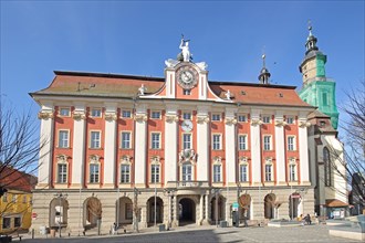 Baroque town hall built in 1717 Landmark and St Kilian's Church, market square, Bad Windsheim,