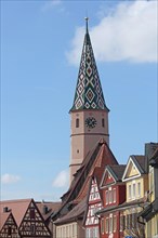 Half-timbered houses and spire of the late Gothic St. Maria am See church built in the 15th