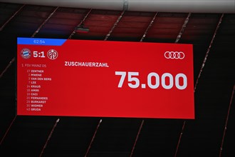 Scoreboard, sold-out crowd of 75, 000, Allianz Arena, Munich, Bavaria, Germany, Europe