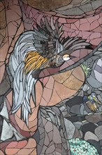 Wall mosaic with bird of paradise by Isidora Paz Lopez 2019, one, bird figure, bird feathers, arts