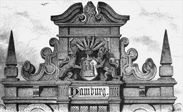 Hanseatic city of Hamburg, symbols, emblem, coat of arms, castle, lions, ornamentation, Germany,