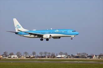 KLM Boeing 737-8K2 with registration PH-BXV approaching the Polderbaan, Amsterdam Schiphol Airport