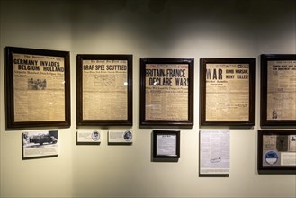 Lansing, Michigan, The Michigan History Museum. Michigan newspapers are displayed with headlines