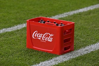 Beverages, beverage bottles, beverage crate, Coca-Cola, logo, red, standing on grass, PreZero