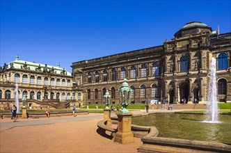 Picturesque scenery in the inner courtyard of the Dresden Zwinger, a jewel of Saxon Baroque,