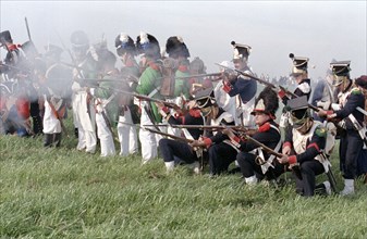 Actors in historical uniforms re-enact the battle in historical battle scenes on the 185th