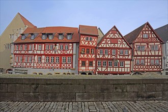 Half-timbered houses in the main street, Ochsenfurt, Lower Franconia, Franconia, Bavaria, Germany,