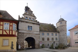 Historic Main Gate, Black Tower and half-timbered house Malerwinkelhaus, town gate, gate tower,