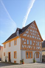 Yellow half-timbered house, Iphofen, Lower Franconia, Franconia, Bavaria, Germany, Europe