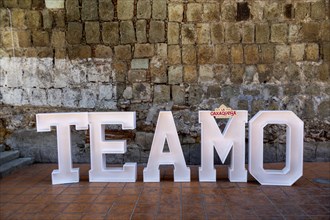 Oaxaca, Mexico, On Valentine's Day, large letters along a walkway read Te Amo, or I Love You,