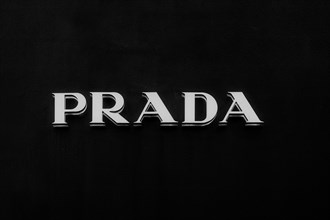 Prada brand lettering, black and white, Roermond, Netherlands