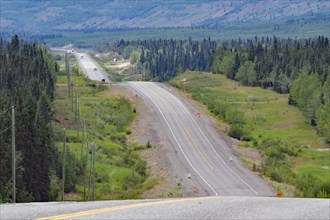Road leads as endless grades through wilderness, constant ups and downs, Alaska Highway, Yukon