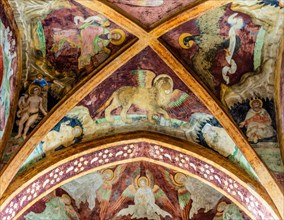 Ceiling frescoes with Venetian lions, Duomo di San Marco, old town centre with magnificent