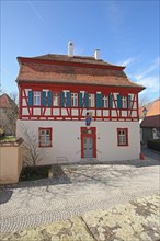 Rectory, half-timbered house, vicarage, Iphofen, Lower Franconia, Franconia, Bavaria, Germany,