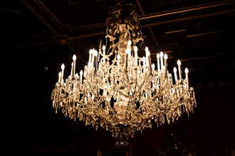 Chandelier in the Moewen Hall, interior in neo-renaissance, neo-baroque style, Miramare Castle with
