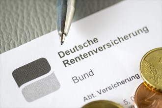 German pension insurance, document, biros, coins, euro