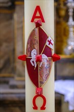 Easter candle, Easter lamb, St Kilian's parish church, Easter, Bad Heilbrunn, Upper Bavaria,