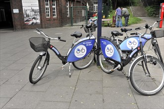 Row of rental bicycles of a municipal bicycle rental system on a street, Hamburg, Hanseatic City of