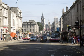 Shops traffic people, Union Street, Aberdeen, Scotland, United Kingdom, Europe