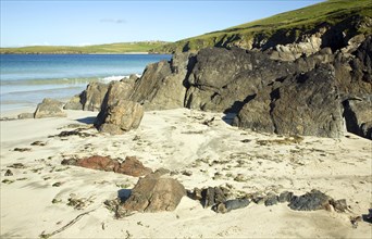 Sandy beach, Bay of Scousburgh, Shetland Islands, Scotland, United Kingdom, Europe