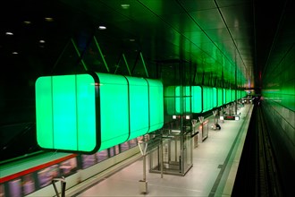 Hafencity University underground station, coloured light containers, Hanseatic City of Hamburg,