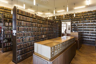Shelves with old books, library of the Allgemeine Lesegesellschaft Basel, Basel, Switzerland,