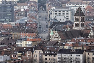 City view with St Elisabeth's Catholic Church, Schwabstrasse and Schwabtunnel, dense development
