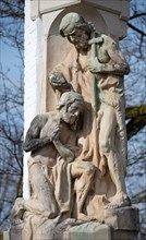 Stone statue made in 1912 by Franz Hoser (1874-1957), St John the Baptist baptising JESUS, next to