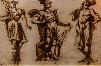 Three deities, Giandomenico Tiepolo, watercolour, Galeria d'Arte Antica, Castello di Udine, seat of