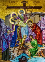 Descent of Christ from the Cross, mosaic copy of St Sepolcro, Jerusalem, mosaic school producing