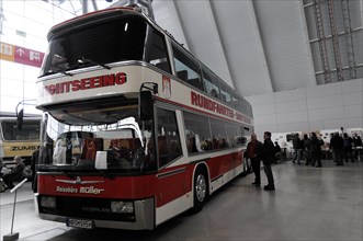 RETRO CLASSICS 2010, Stuttgart Trade Fair Centre, A red double-decker bus for city tours with the