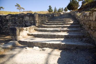Restored stone staircase Ancient Kamiros, Rhodes, Greece, Europe