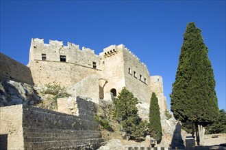 Fortress walls, Acropolis, Lindos, Rhodes, Greece, Europe