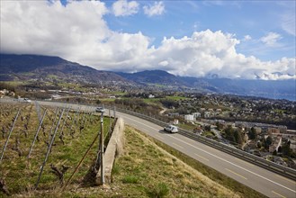 Main road 12 with a view of Vevey and the UNESCO World Heritage Lavaux vineyard terraces near