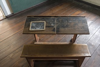 School desk with slate board in a 19th century classroom, Open-Air Museum of Folklore