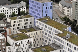 Modern buildings with rectangular shapes and roof terraces in an urban environment, Hamburg,